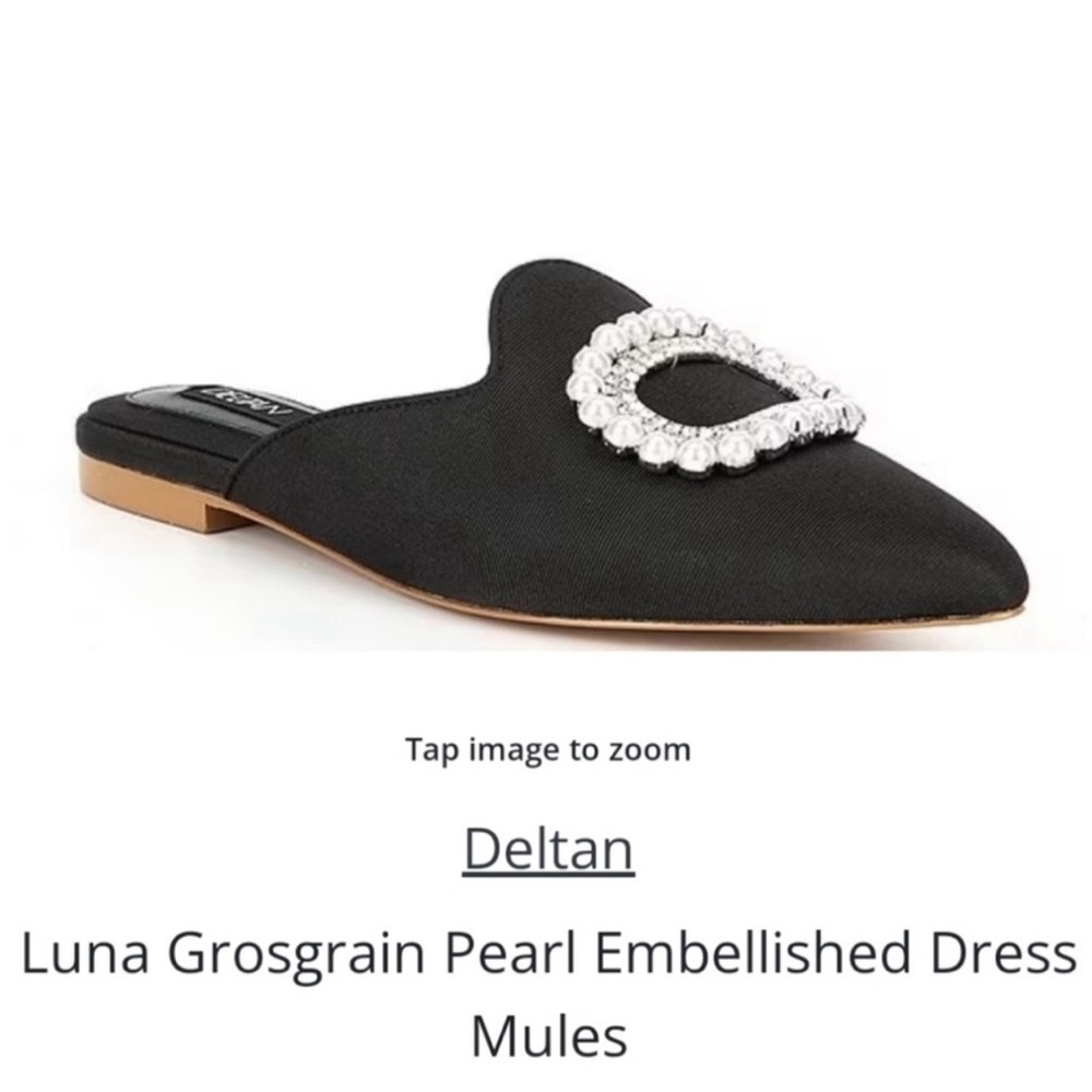 Deltan black mules with pearls